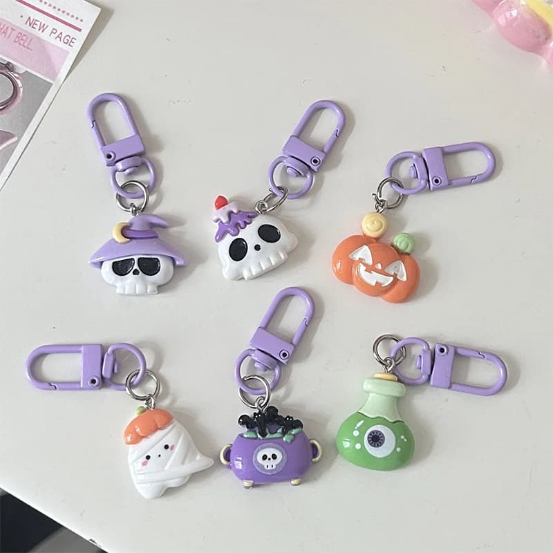 Cute Cartoon Halloween Pumpkin Ghost Keychain Pendant For Women Kids Kawaii Car Key Ring Backpack Decoration Accessories Gifts