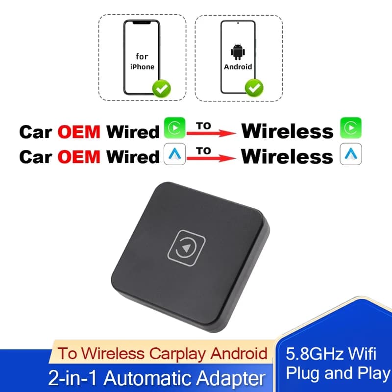 2 in1 Wireless CarPlay Android Auto Box Wireless Adapter WiFi For Mazda Toyota Mercedes Peugeot Volvo Support Netflix