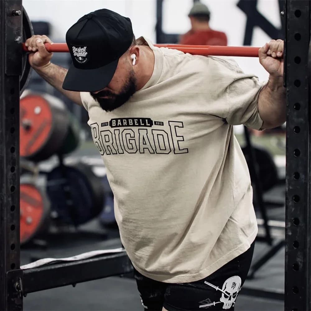 Barbell Brigade Men's Gym Running T Shirt Breathable Cotton Short Sleeve T Shirts Fitness Workout Men Women Clothing Tee Tops