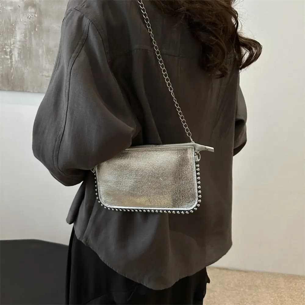 Street Pu Leather Underarm Tote Bag Korean Style Rivet Vintage Shoulder Bag Chain Strap Colorful Luxury Handbag Club