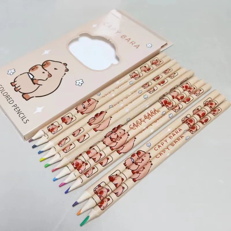 12Pcs/Box Capybara Cartoon Pencil Natural Wood Colored Pencils Drawing Pencils For School Office Artist Painting Sketch Supplies