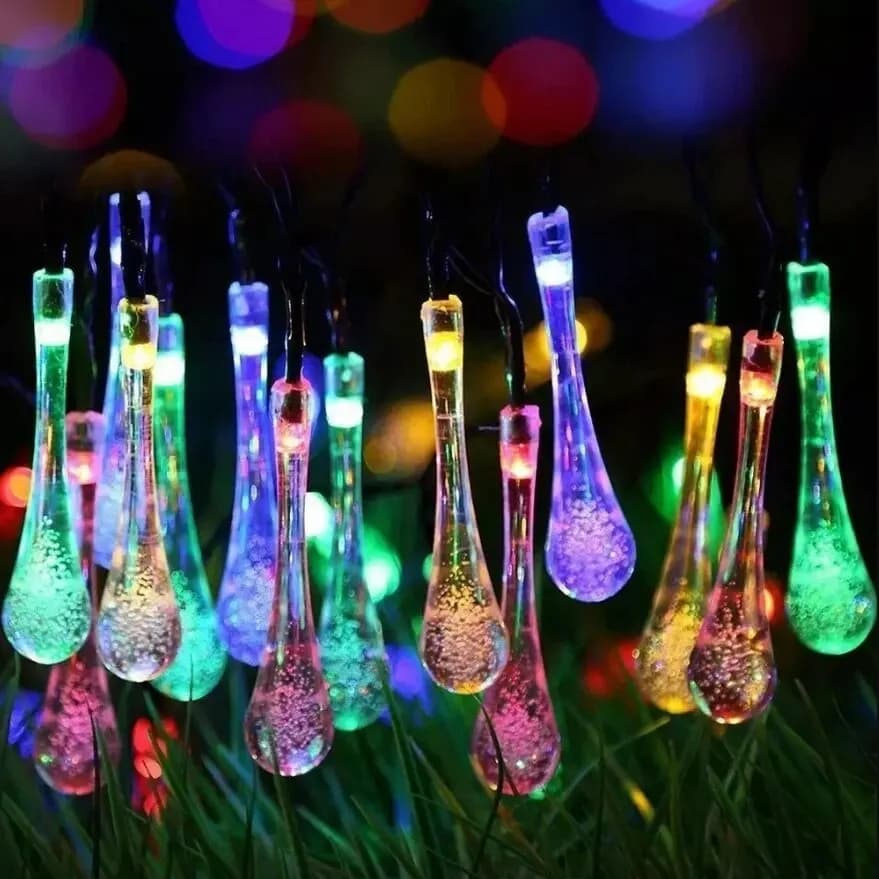 Water Droplets Solar String Lights Waterproof Outdoor Decoration Garland Fariy Lights Christmas Wedding Party Garden