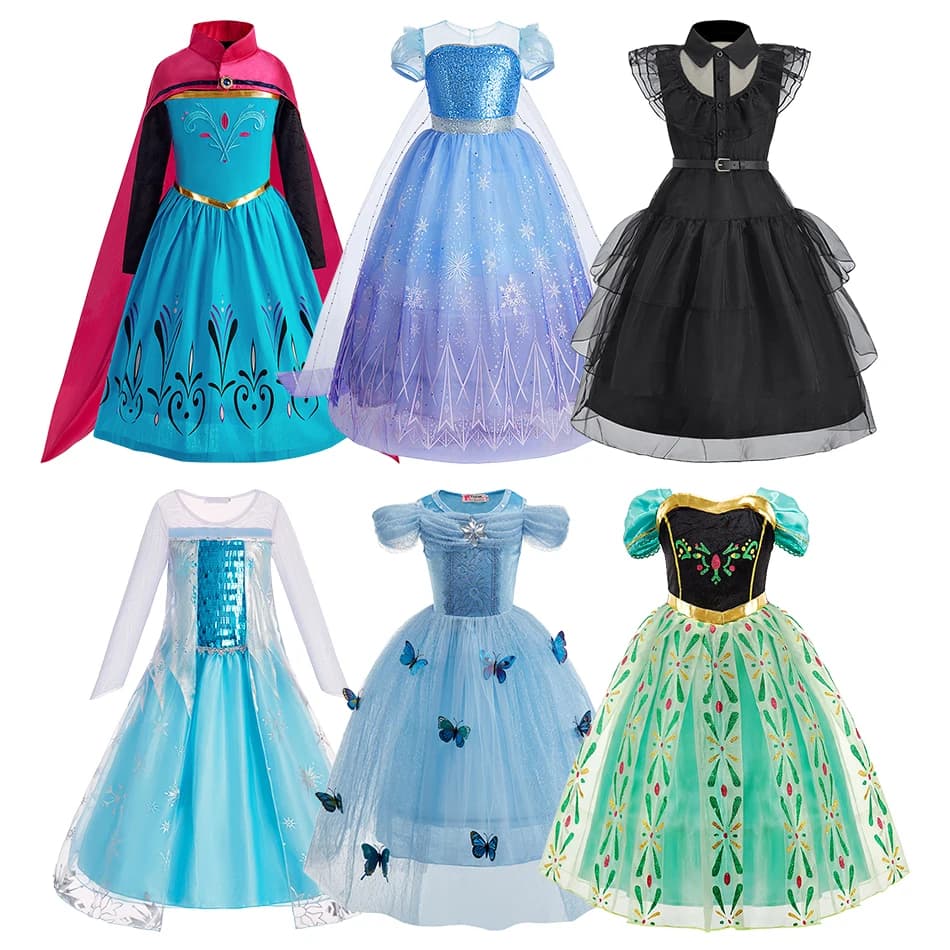 Kids Elsa Anna Cinderella Dress Up Girls Carnival Fancy Clothes Children Birthday Party Vestidos Kids Princess Cosplay Dresses