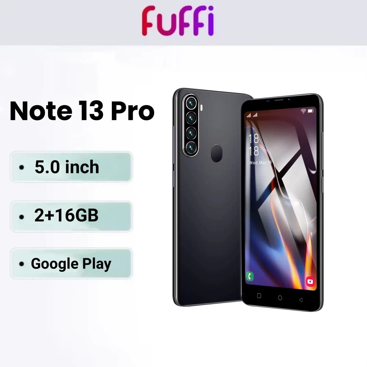 FUFFI-Note 13 Pro,Smartphone Android,5.0 inch,2+16GB ROM, Dula SIM,Google Play Store,Mobile phone,3G Network,2000mah,Celuar