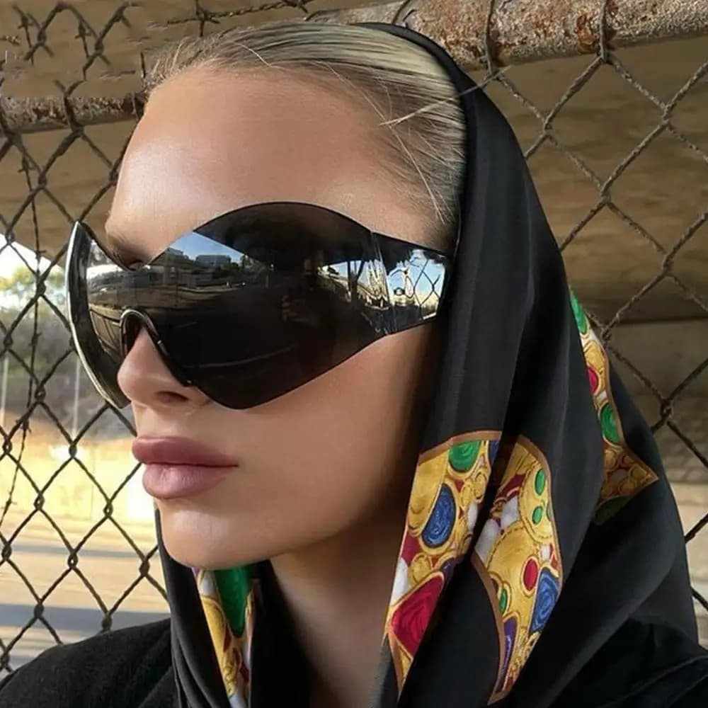 Women and Men Shades Rimless UV400 Protection Black Sun Glasses Oversized Futuristic Sunglasses Wrap Around Y2K Sunglasses