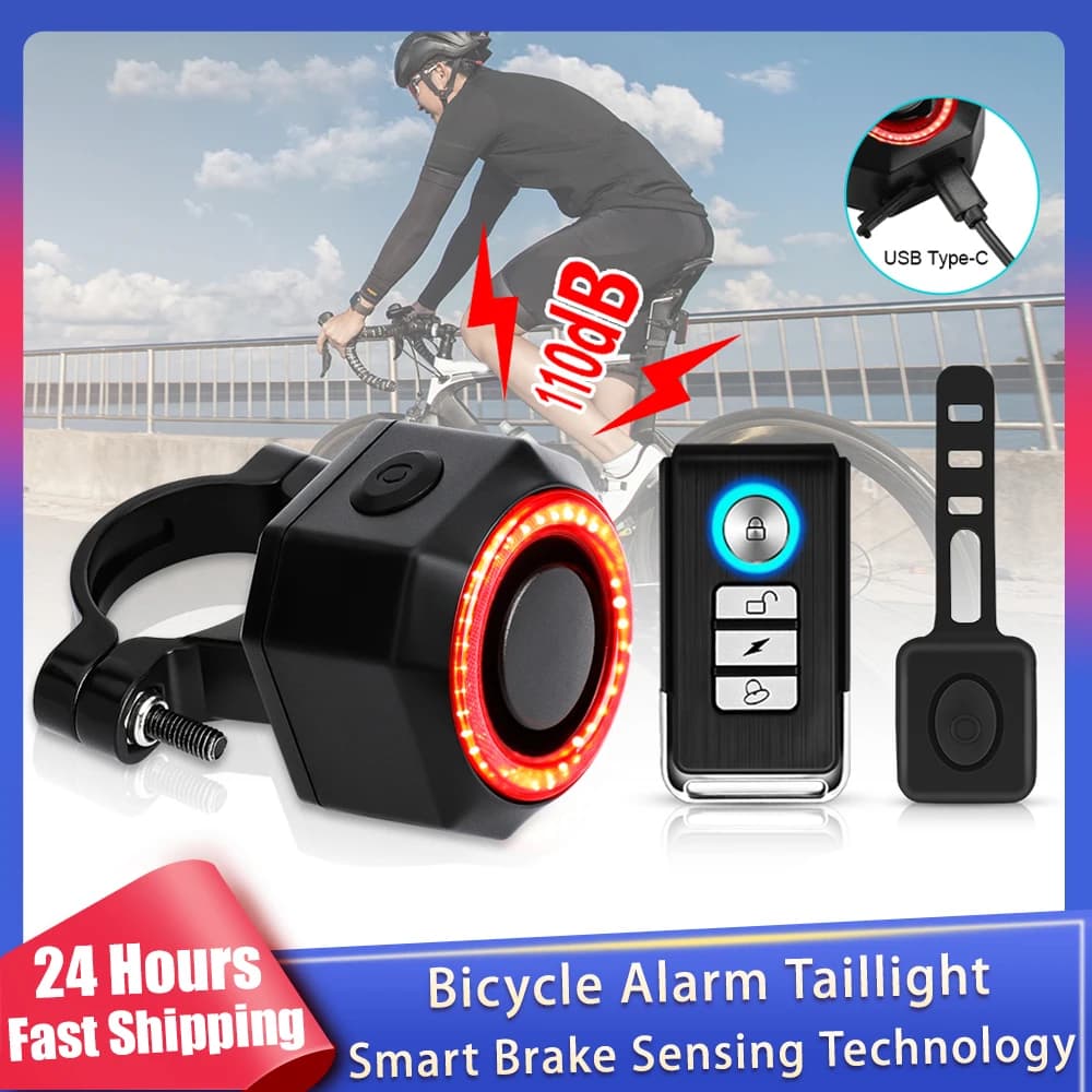 New Bicycle Alarm Taillight Waterproof Smart Auto Brake Sensing Tail Lamp Remote Control USB Charge Bike Rear Light