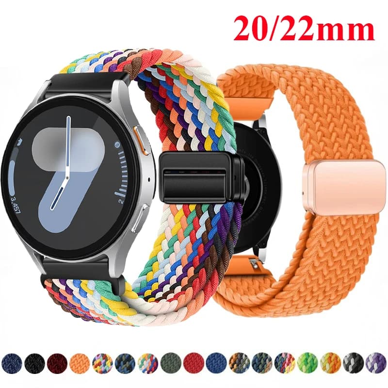 20mm 22mm Magnetic Bracelet for Samsung Galaxy Watch 7/6/Classic/5/4/3 Braided Loop Nylon Strap for Huawei Watch 4/3/GT 5 4 Band