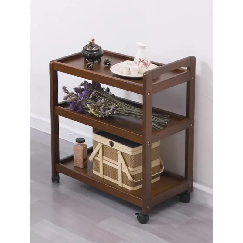 Solid wood dining cart trolley mobile tea and wine cart wooden food delivery cart restaurant household trolley rack