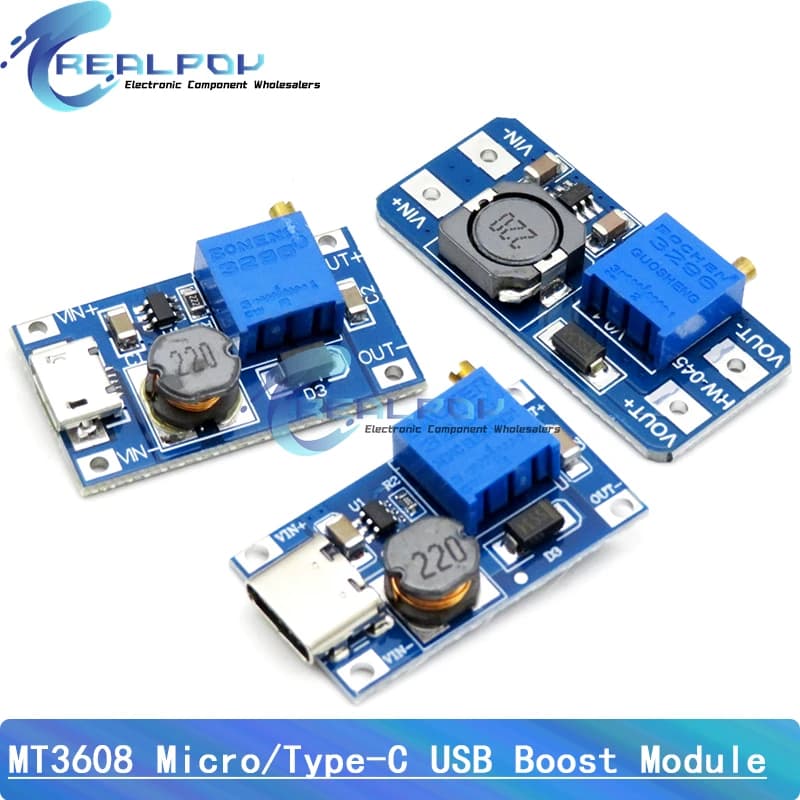 MT3608 DC-DC Adjustable Boost Module 2A Boost Plate Step Up Module TYPE-C / MICRO USB 2V-24V to 5V 9V 12V 28V TP4056 5V 1A 18650