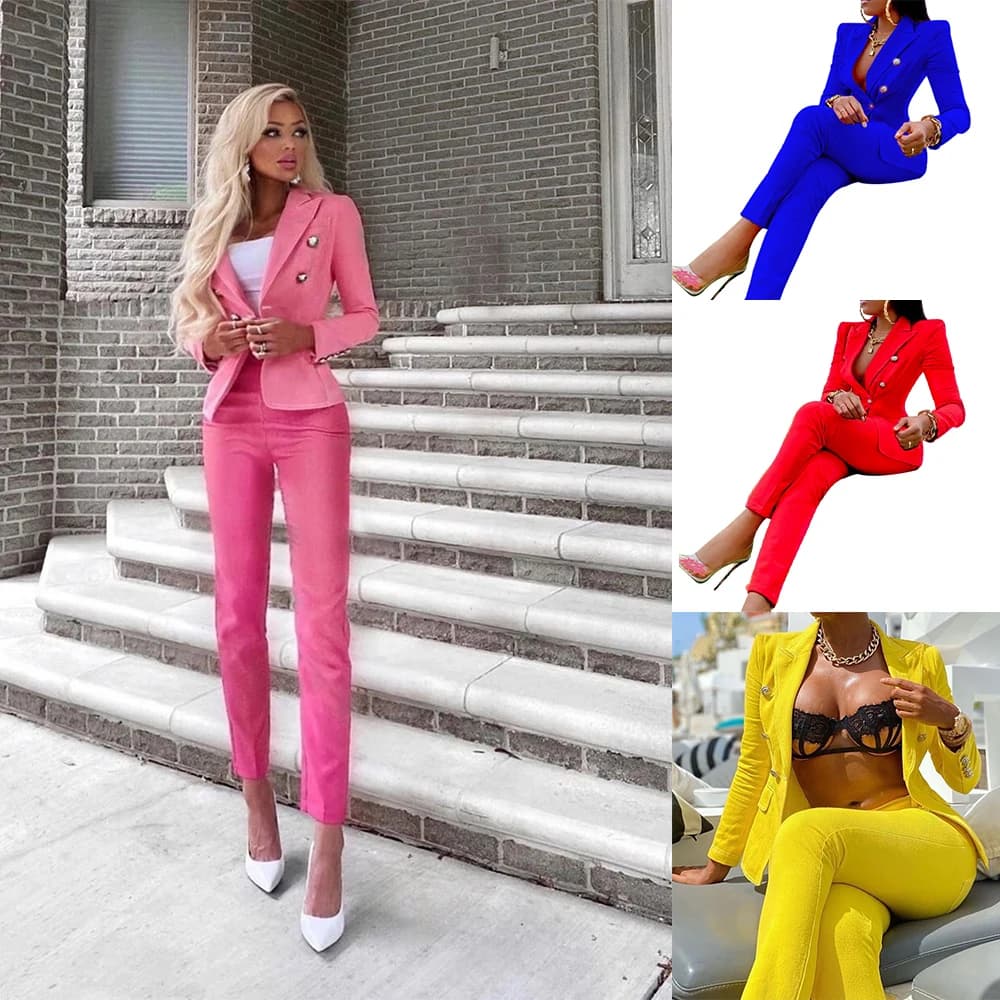 Spring Summer Plus Size Women's Blazer Red Coat Long Sleeve Casual Female Suits Elegant New Fashion Office Ladies Coats 2 Pcs