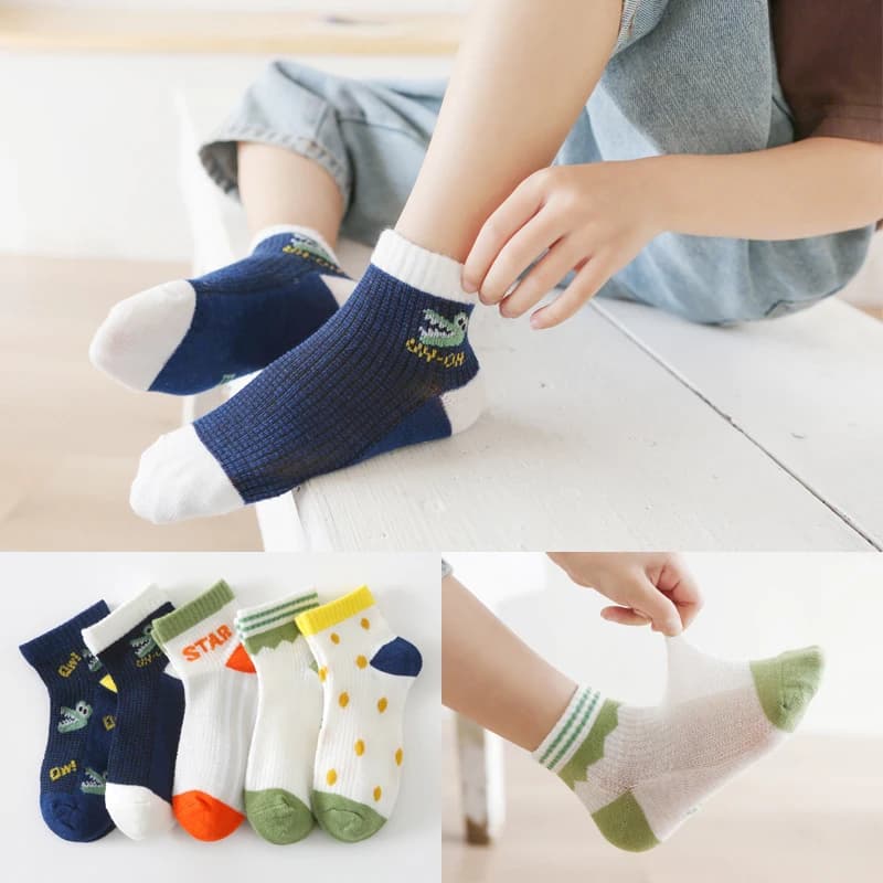 Children's Socks Spring Summer Cartoon Mesh Socks For Boys Girls Baby Breathable Thin Socks  5Pair‘s/Lot 1-8 Years Old