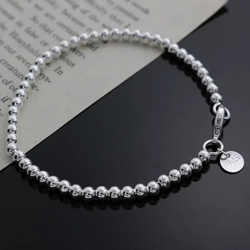plated Silver exquisite bracelet fashion charm 4MM beads women hot sale cute silver  jewelry birthday gift H198