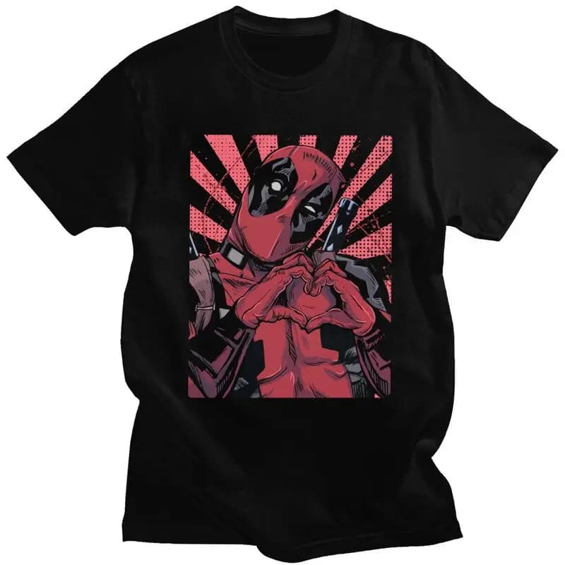 Cool Deadpool Hand Heart T Shirt Men Short Sleeved T-shirts Printed Tee Tops Cotton Regular Fit Tshirt Gift