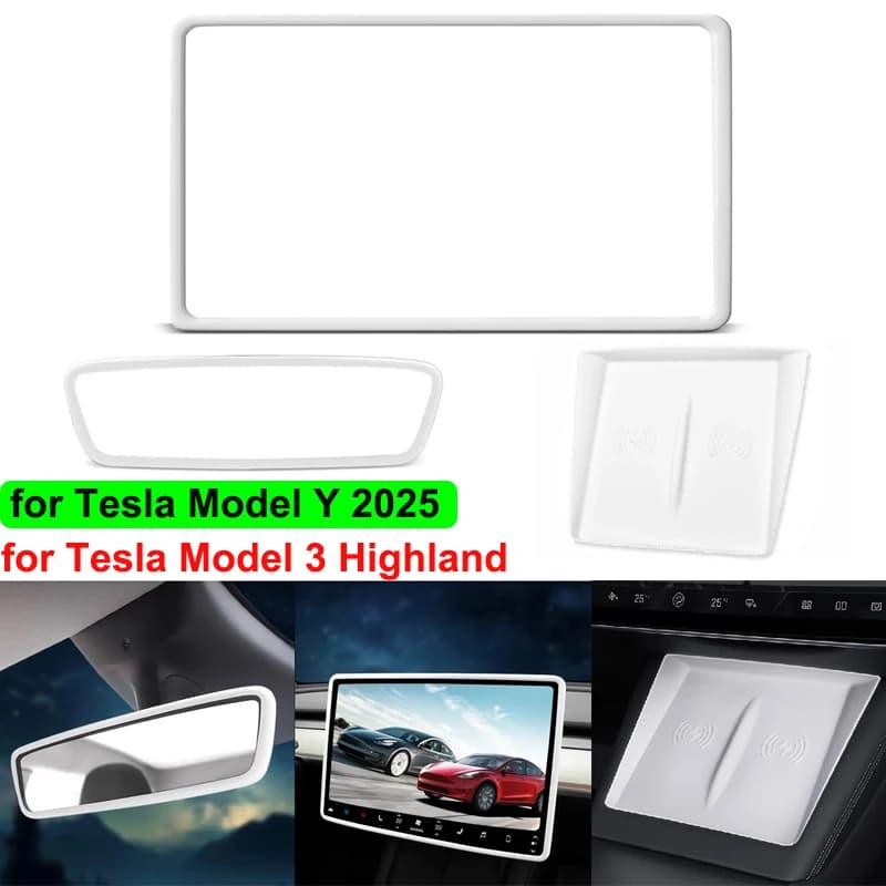 for Tesla Model Y Juniper 2025 Center Console Wireless Charging Pad Mat Screen Rearview Mirror Protector Frame Model 3 Highland