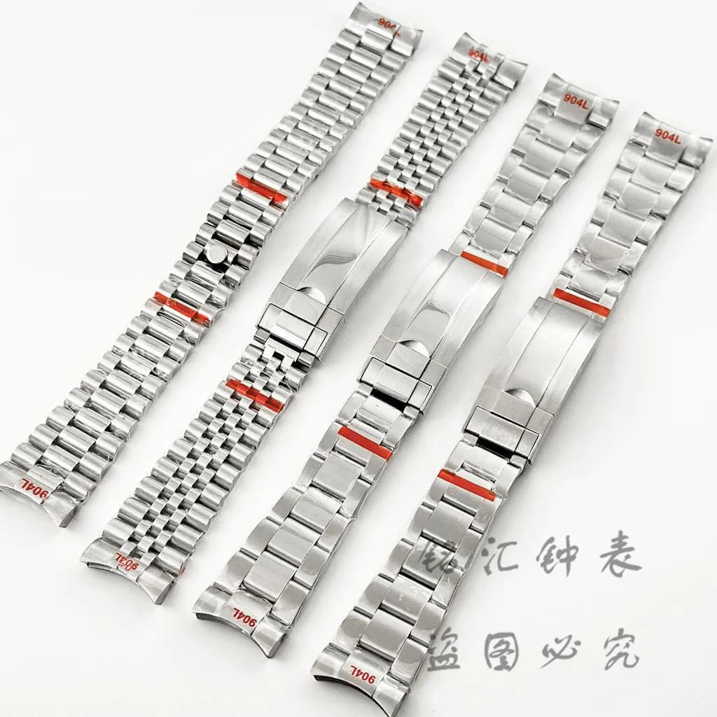 20MM Width Silver Presidential Solid Bracelet 904L Stainless Steel  Glide Lock Clasp Wristband for Sub Log NH34 NH35 Watch Case
