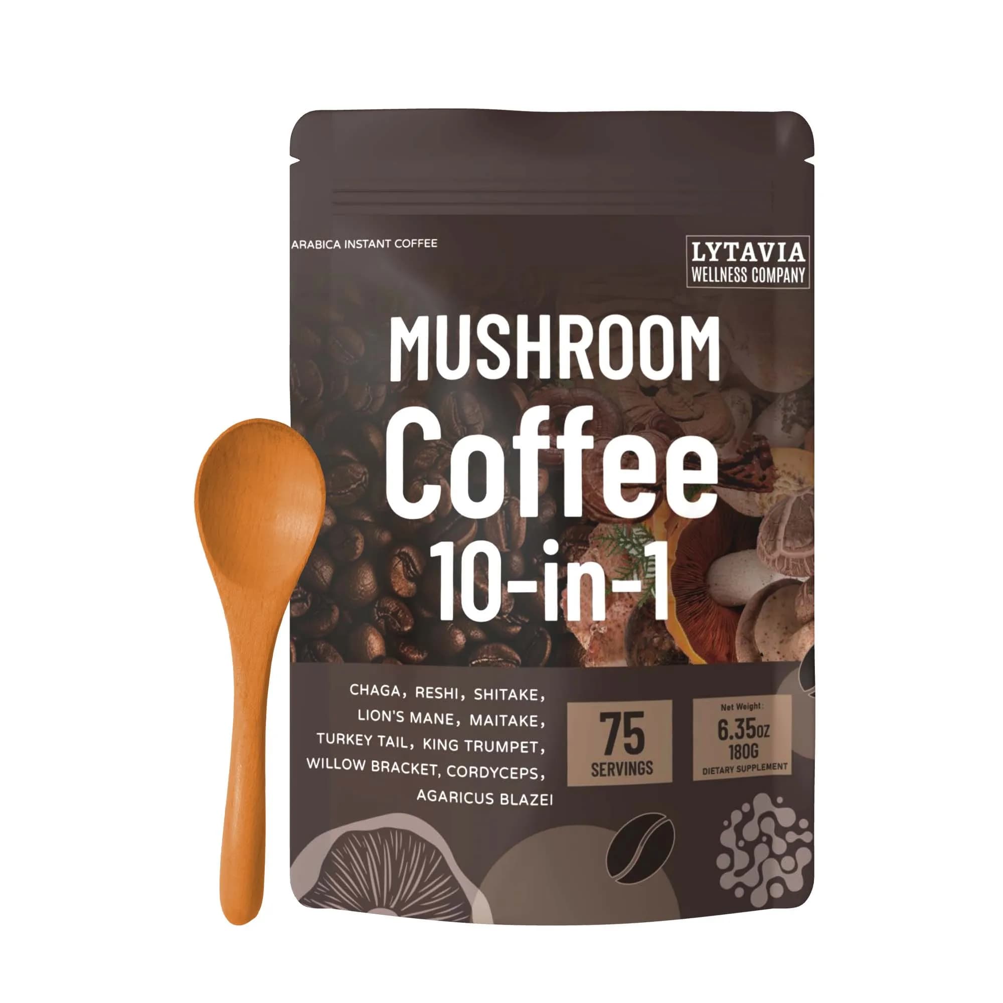 Mushroom Coffee With 10 Adaptogenic Mushrooms And MCT Oil, USA Grown Instant Coffee, With Turkey Tail, Shiitake, Lion'S Mane