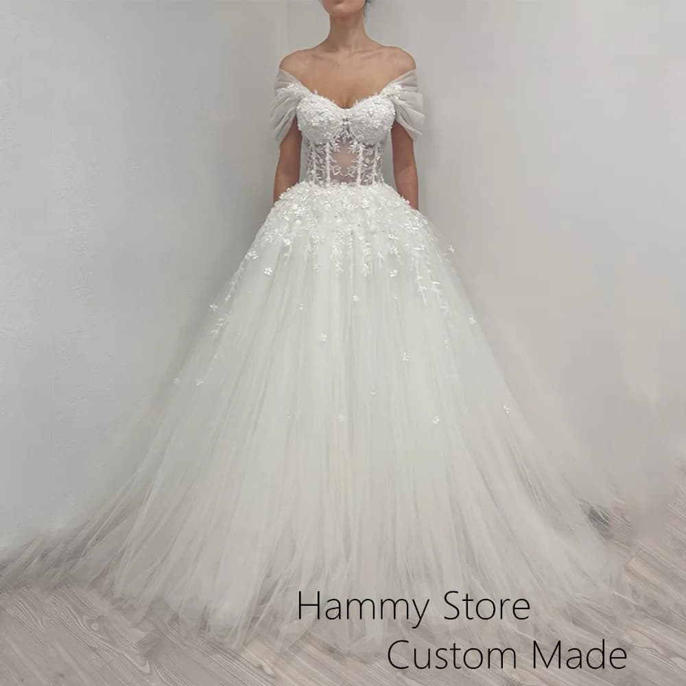 Charming Wedding Dresses Customized Sexy Off The Shoulder Sweetheart Appliqe Tulle A Line Vestido De Noiva Illusion Bridal Gown