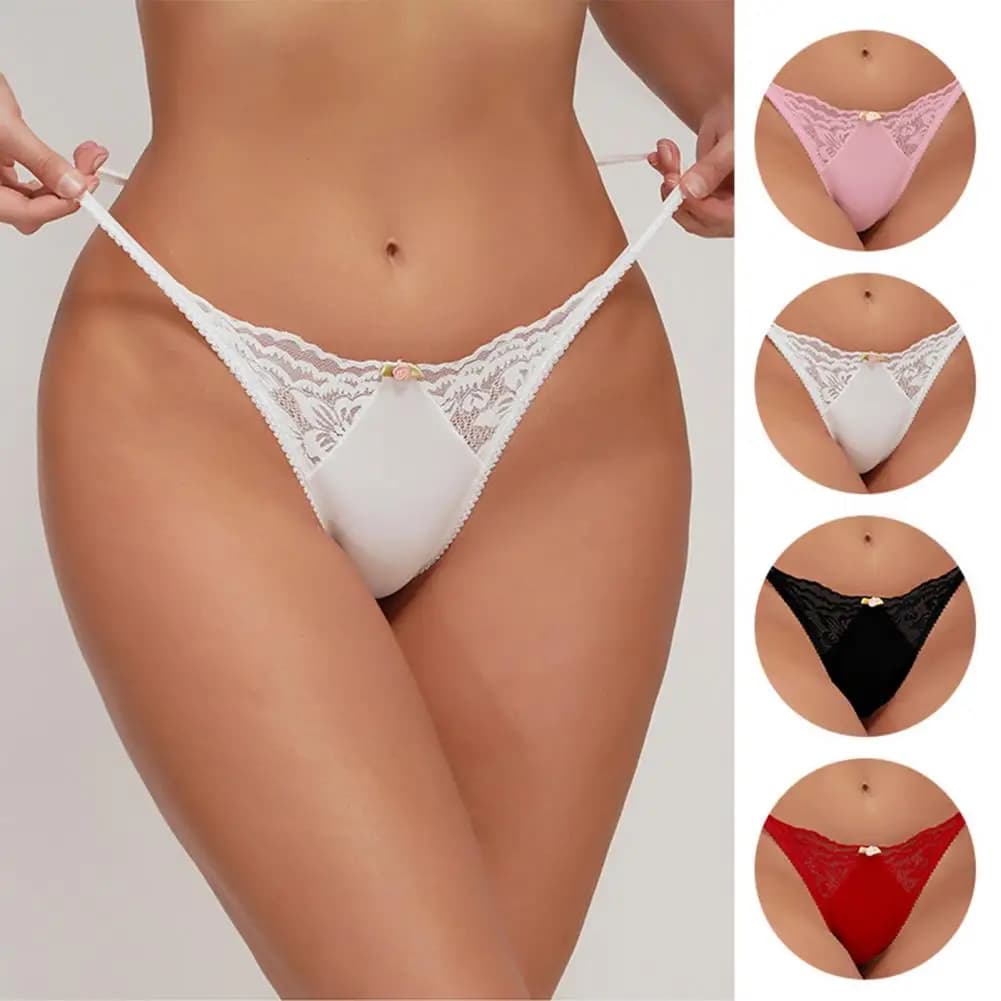 Women Lace G-string Elegant Lace High Waist G-string with Floral Decor Anti-septic Properties for Quick-drying Comfort Women's