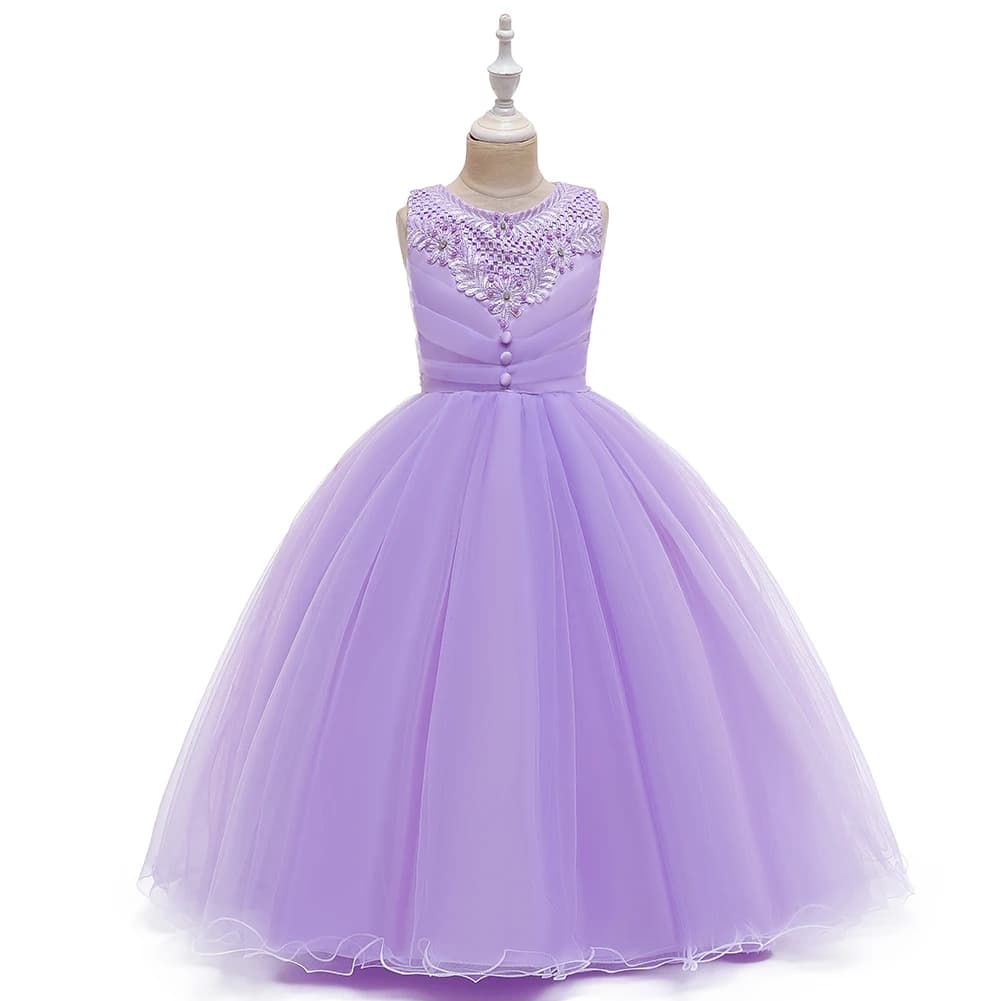 6 Colors 110cm-160cm Autumn Girl Dress Princess Children Skirt Wedding Ball Gown Sleeveless Performance Vestidos