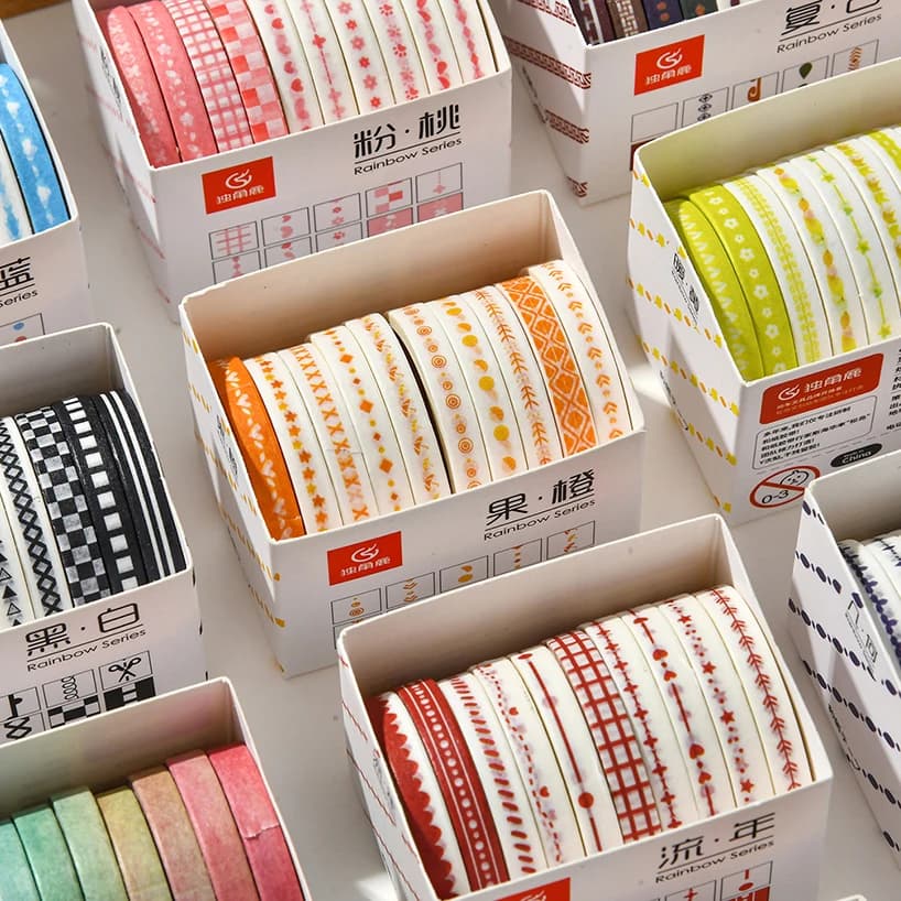 10Pcs Rainbow Washi Tapes Scrapbooking Supplies Slim Washi Tape Diary Decoration Journal Stationery Supplies Basic Masking Tape