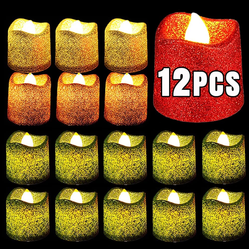 12/1Pcs Flameless LED Candle Battery Operated Glitter Wishing Tea Lights Xmas Wedding Birthday Party Decoration Holiday Lighting