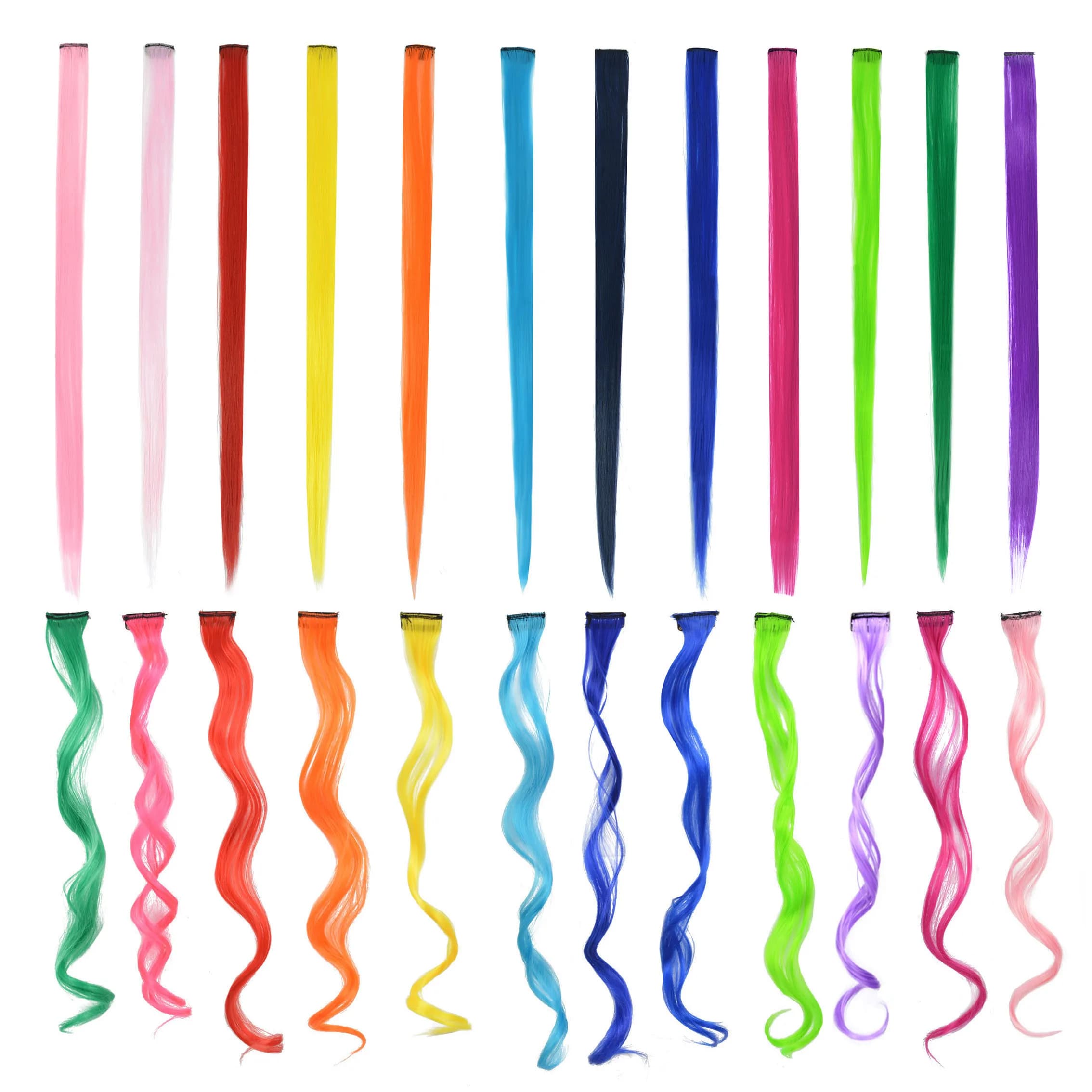 12 Colors Synthetic Hairpieces Flame Resistant Clip-In One Piece Pure Color Synthetic Hair Extension Pieces