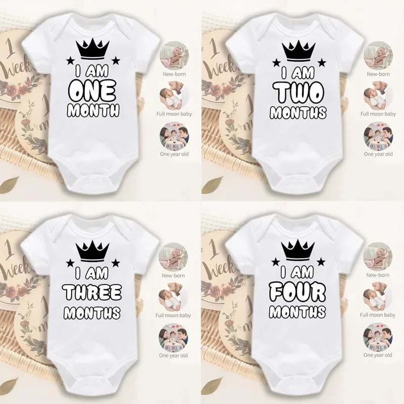 Cotton Newborn Baby Clothes Customize Milestone Costume Baby Boy Cute 0-12 Month Printed Monthly Milestone Romper for Photoshoot
