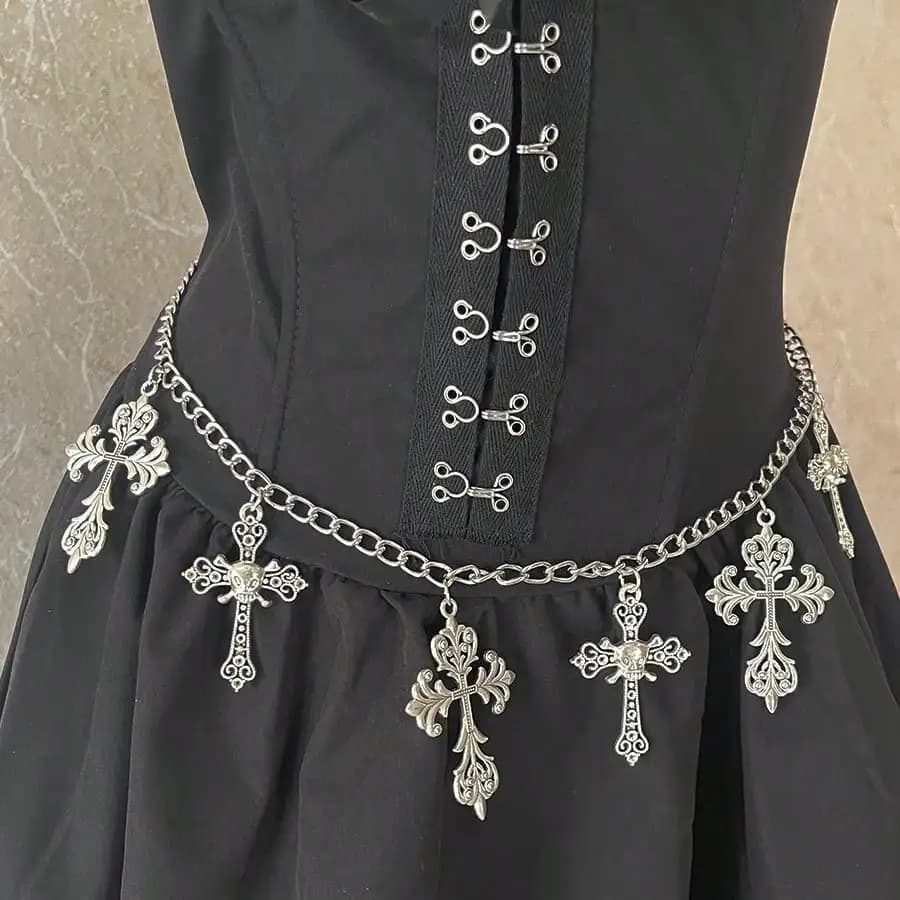 Punk Gothic Steam Cross Waist Chain JK Accessories Skirt Chain Subcultural Belt y2k