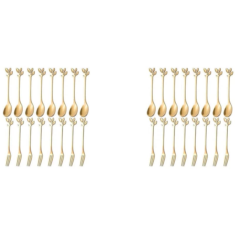 40PCS Dessert Spoon And Fork Set Cake Fork Coffee Spoon Creative Fruit Fork Stainless Steel -Gold
