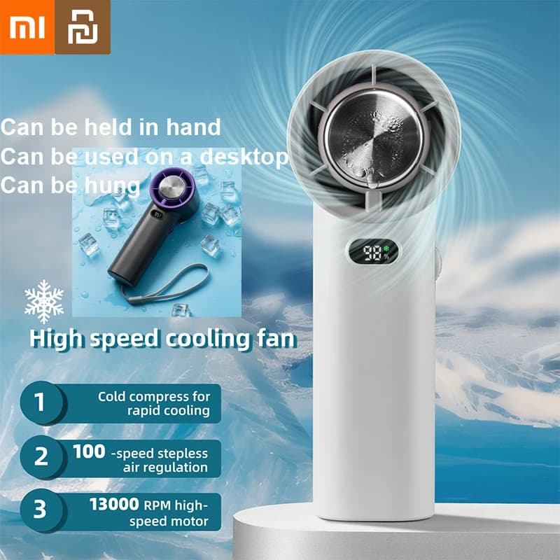 Xiaomi Youpin 100 Gears Turbo Fan Handheld Mini Portable Ice Cold Fan High Speed Cooling Strong Wind Duct Fans Violent Blower