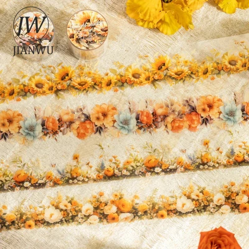 JIANWU 45mm*200cm Twilight Flower Shadow Series Vintage Plant Landscaping Material Collage PET Tape Creative Journal Stationery