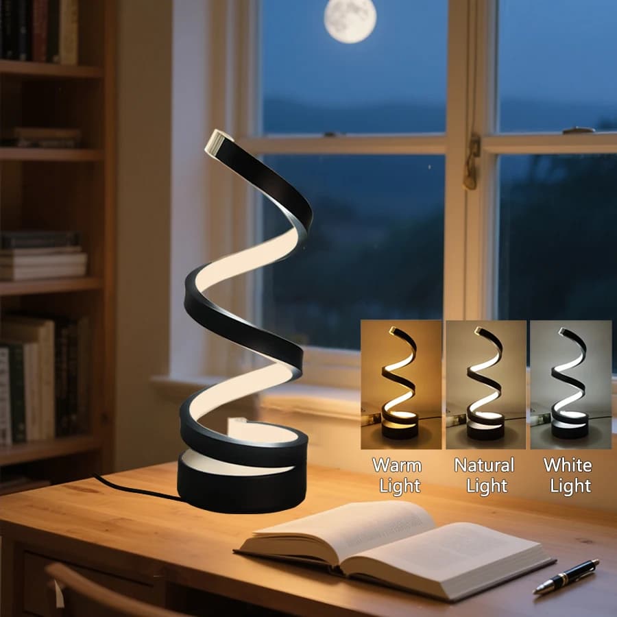 Creative Led Desk Reading Book Light USB Table Lamp Dimmable Night Light Spiral Snake Shape Button Switch White or RGB Optinal
