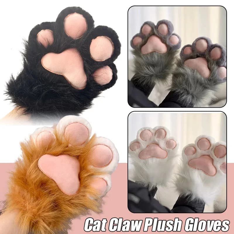 Faux Fur Fox Paws Mittens for Halloween Cosplay Costume Plush Furry Cat Claw Gloves Fursuit Animal - Cute Animal Accessories
