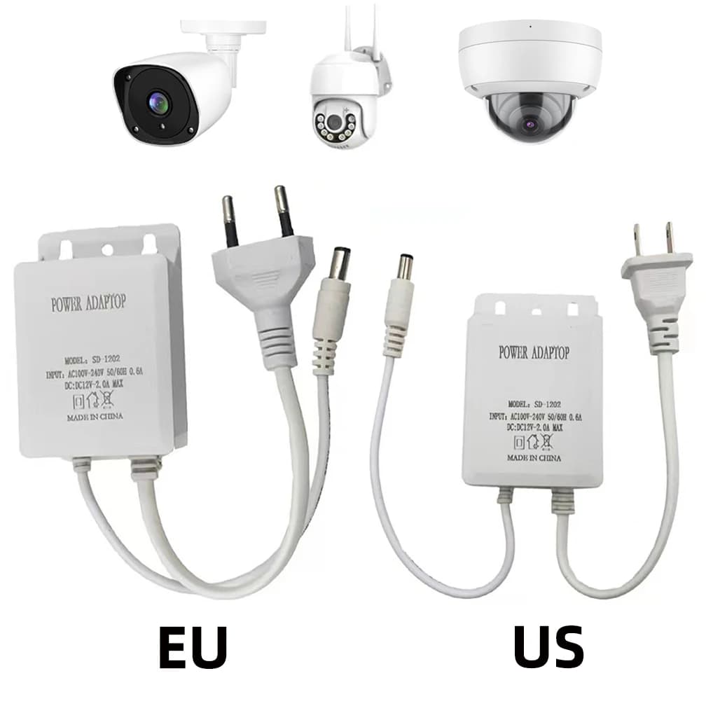 12V 2A CCTV Camera Power Adapter Outdoor Waterproof EU US Plug Adapter CCTV Ip Camera System Charger 110V 220V AC To DC DIY Use