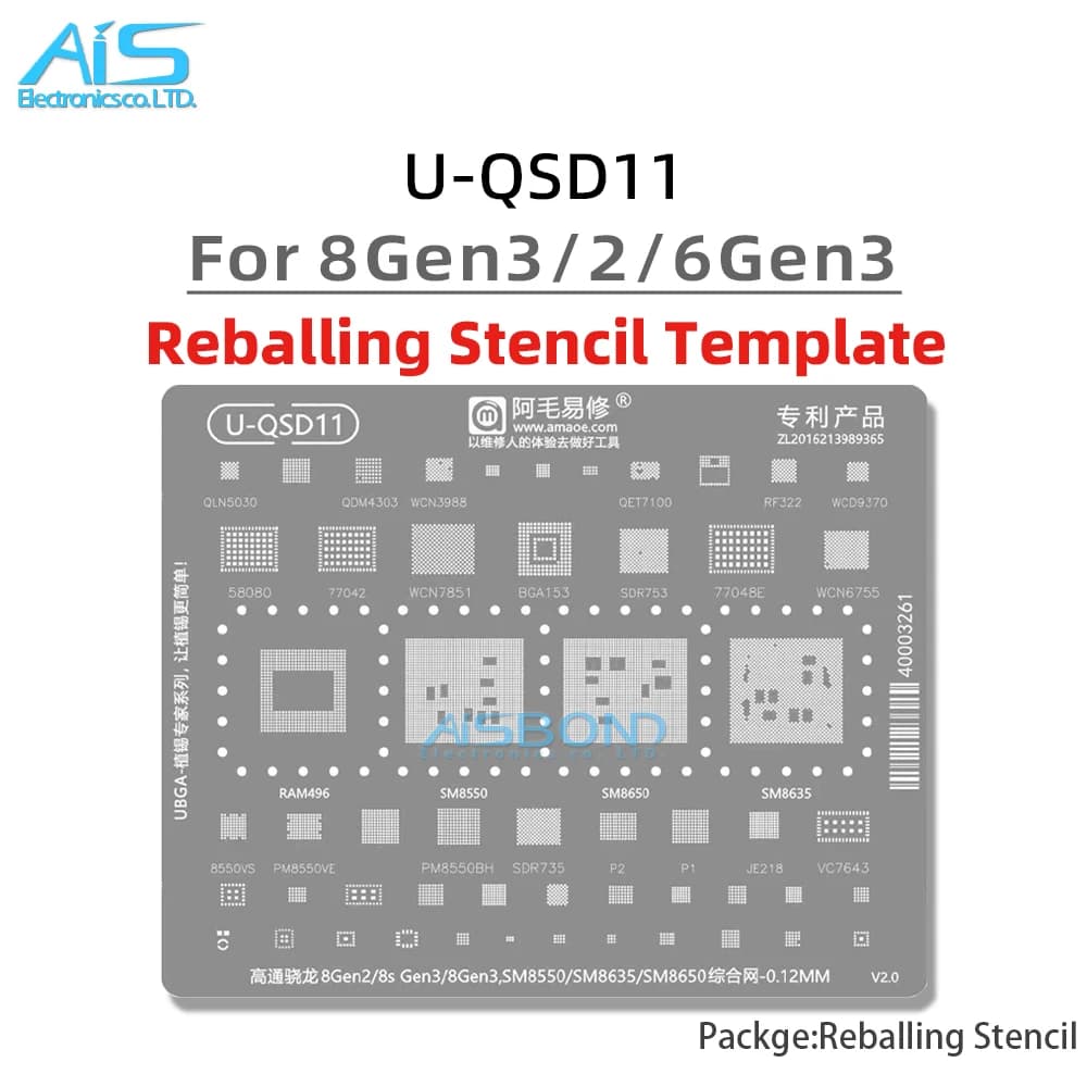 BGA Reballing Stencil For Qualcomm snapdragon 6Gen1 8Gen3 8Gen2 SM6450 SM8550 SM8650 PM6450 PM8550BH EMMC DDR SDR753 PM6150C
