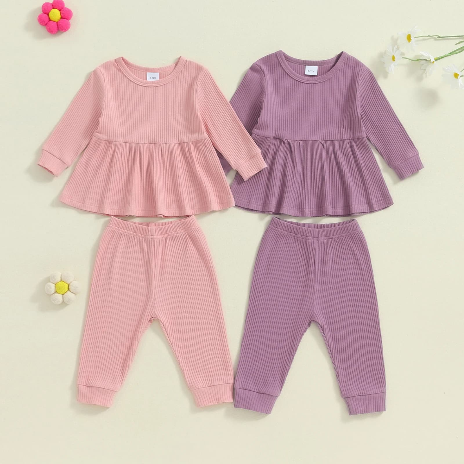 Infant Toddler Baby Girl Clothes Sets Knit Long Sleeve Tops Pants Solid Color Fall Spring Outfits