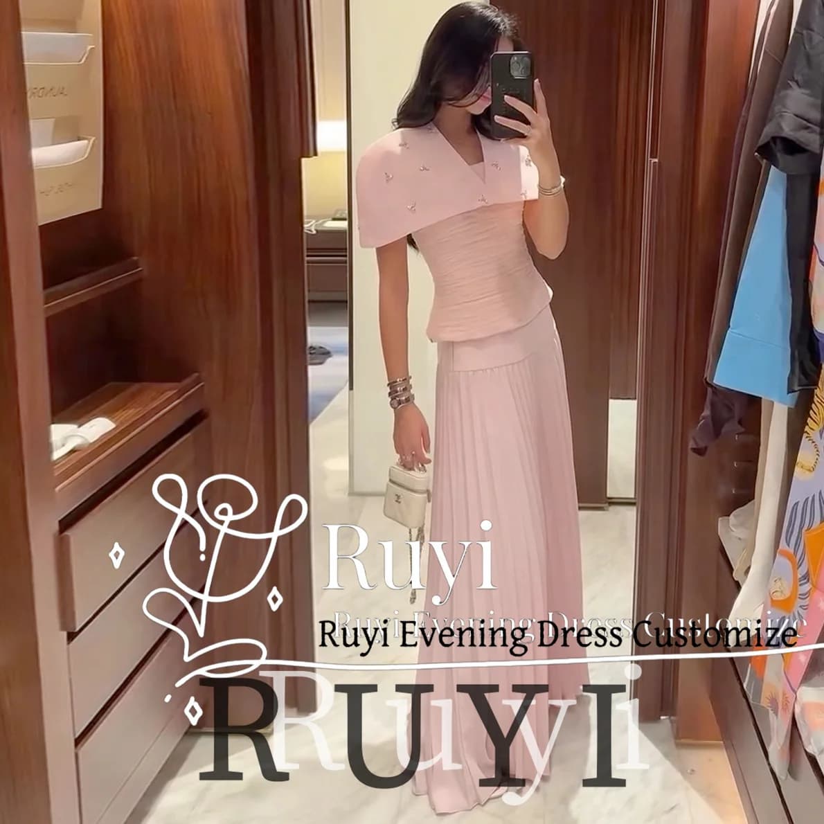 Customized Light Pink Pleated Sweet Prom Dress Beads Cape Evening Dresses Floor-length 3 Piece Party Formal Occasion Gown