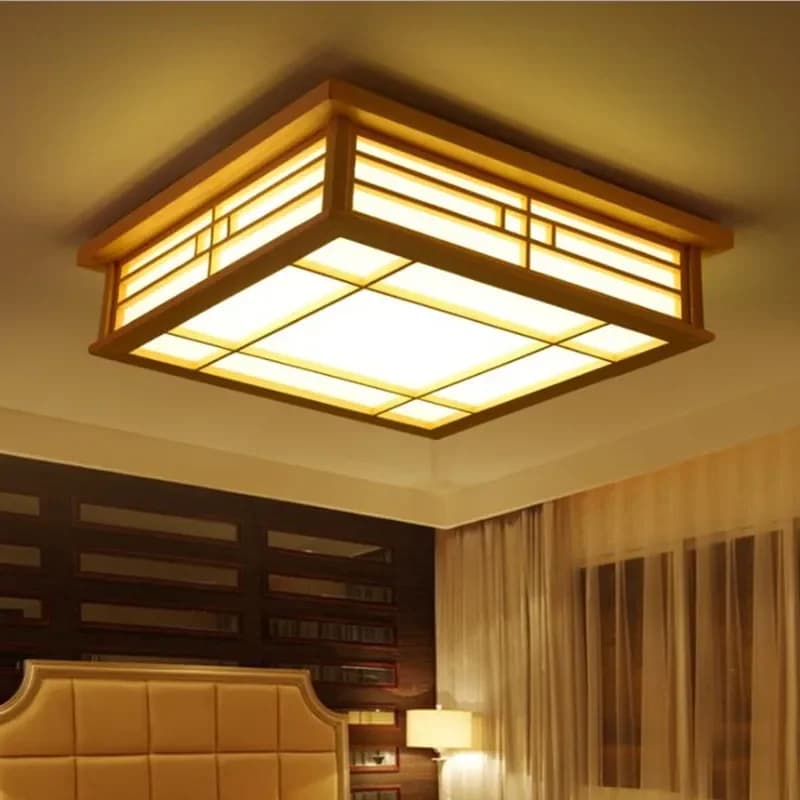 LED Wood Square Tatami Ceiling Light Fixture Japanese Korean Style Lamp for Foyer Balcony Bedroom Living Room