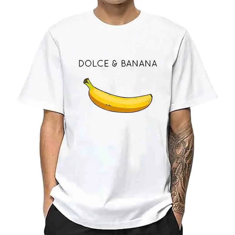 Men's T-shirt High Quality 100% Cotton Funny Banana Printing Summer Cool Casual Loose O-neck Men Short Sleeve T-shirt Male Tops
