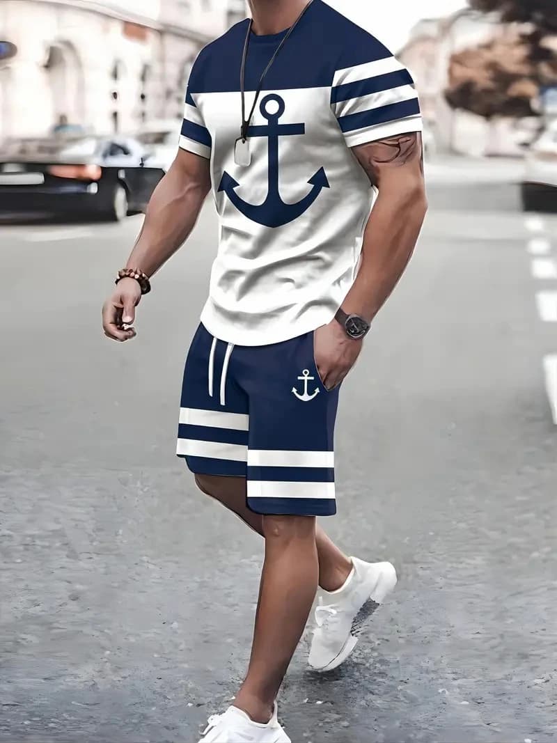 2024 New Men's Casual Fashion Suit Men's Trend Sportswear Suit Quick-drying Sportswear Short-sleeved T-shirt + Shorts Two-piece