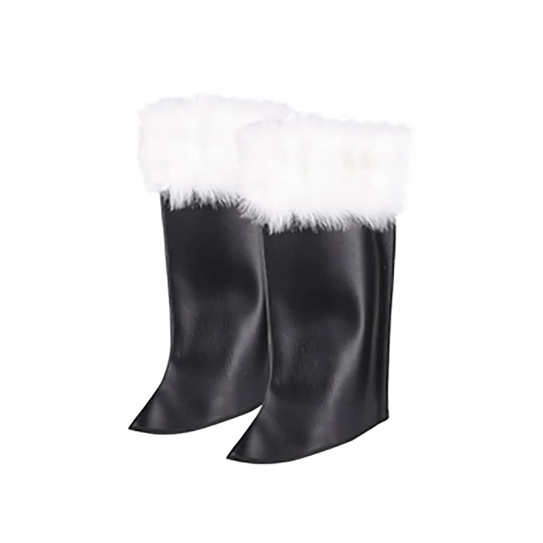Santa Claus Cosplay Boot Covers Faux Leather Chirstmas Black Shoes Cover With Fur Leg Warmers