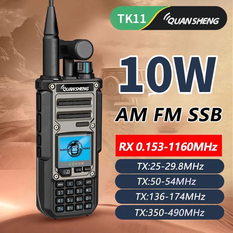 Quansheng TK11 8 Walkie Talkie Two Way Radio Portable Long Range 10W Transceiver Ham Amateur CB Shortwave Receiver AM FM NOAA