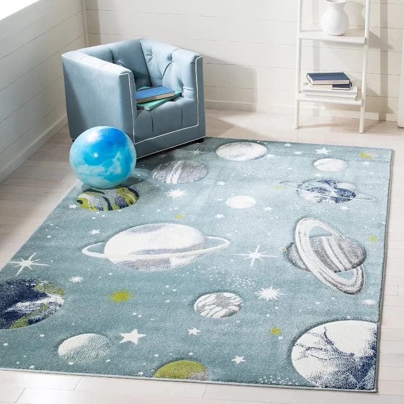8' x 10', Teal & Ivory, Non-Shedding & Easy Care, Ideal for High Traffic Areas for Boys & Girls in Playroom