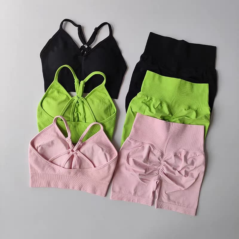 2 Pcs Yoga Sets Women High Waist Workout Outfits Gym Wear Gym Clothing Sports Suits Fitness Tracksuit Sportswear Shorts Suit