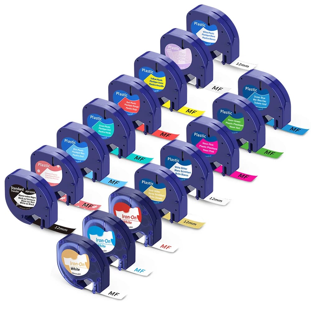 For Letratag Label Tape 12mm Plastic/Paper/Fabric Cartridge Black on White 91201 for Dymo LetraTag LT-100H Labelmaker 200B QX50