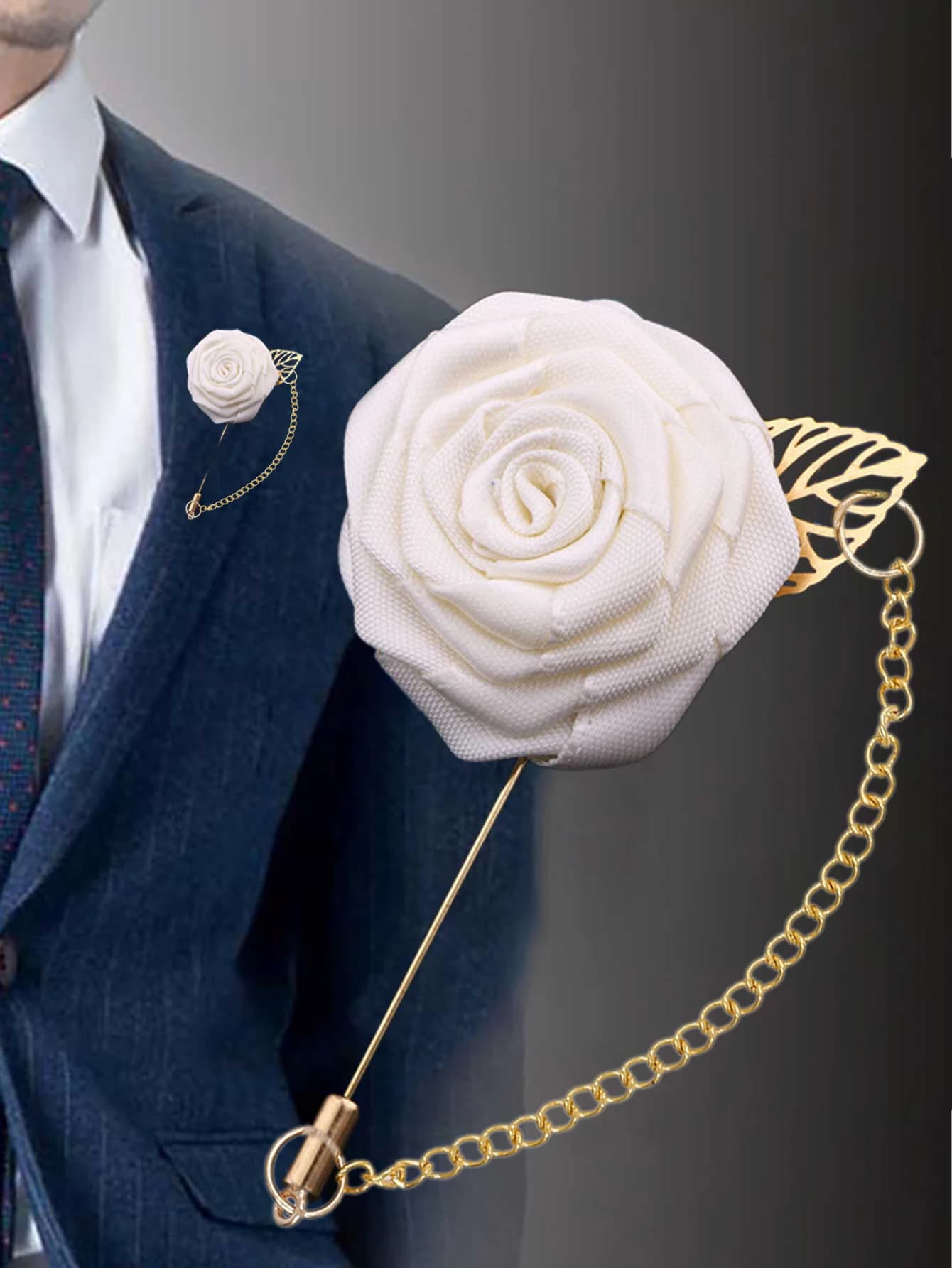 Silk Rose Gentleman's Premium Handmade Flower Lapel Pin Boutonniere Flower Boutonniere Pins for Men Wedding Groom Ball Party