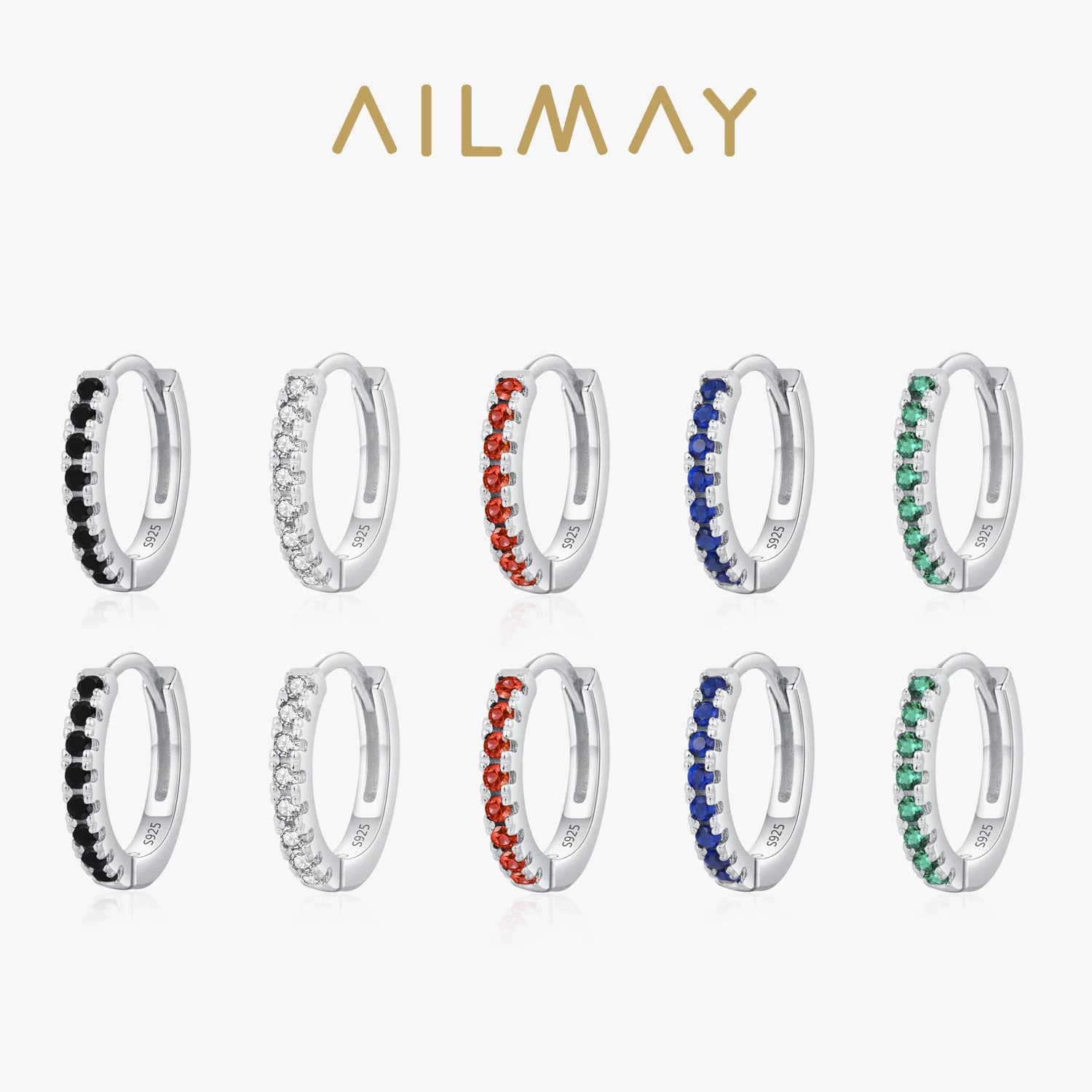 Ailmay 925 Sterling Silver Colorful zircon Hoop Earrings For Women Fine Jewelry  Party Gift Bohemian Style Earrings