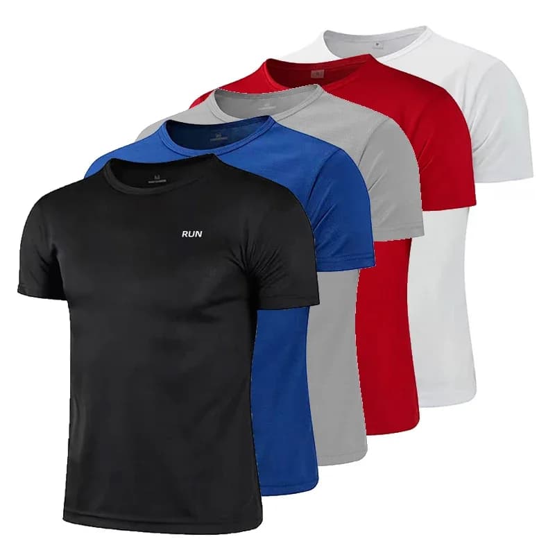 Men's Running Quick Dry Short Sleeve T-Shirt Gym Moisture Wicking Round Neck Lightweight Mesh Training Exercise Sports T Shirt