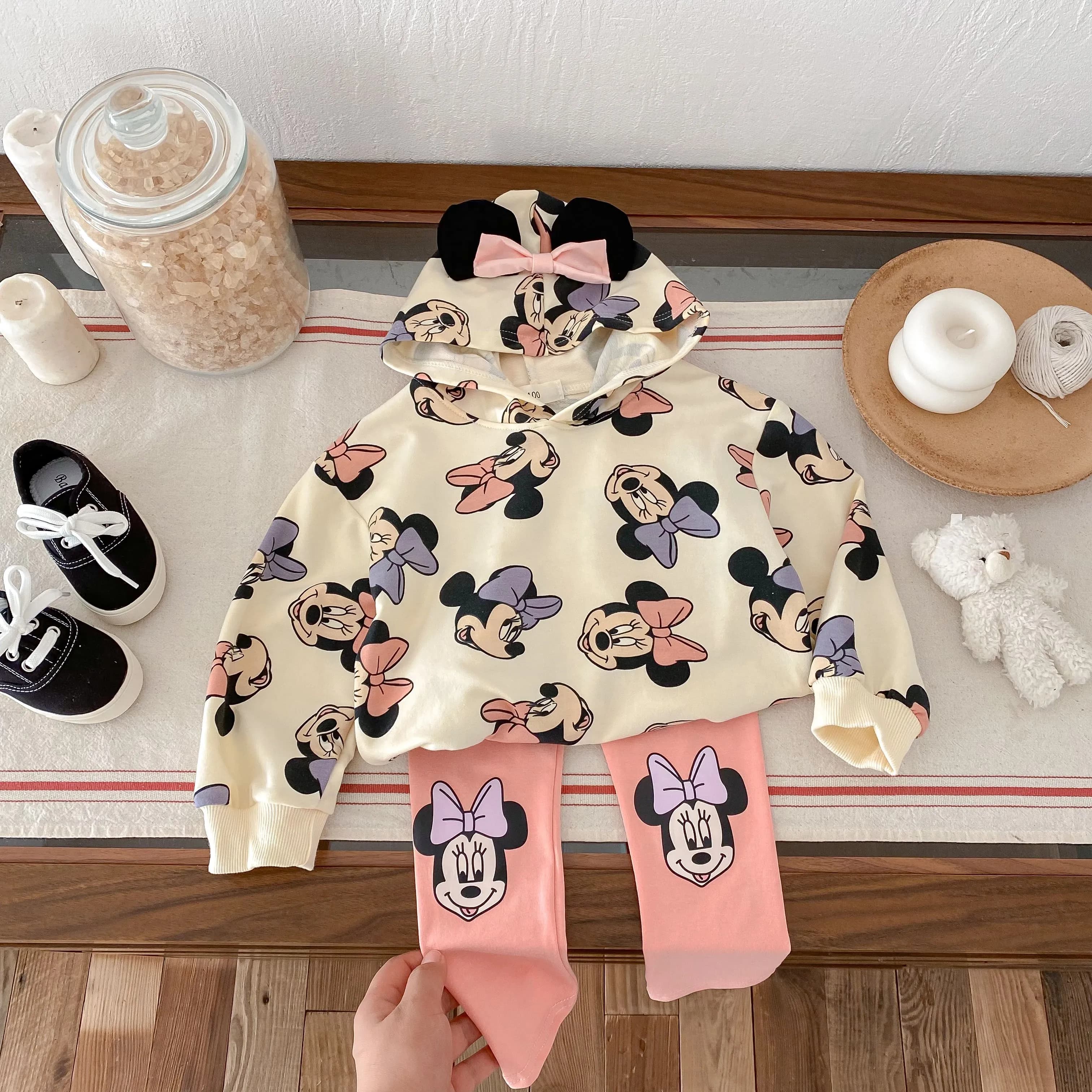 Cute Minnie Hoodies Suit For Girl Clothes Autumn Loose Fashion Popular Children Long Sleeve Tracksuits Tops Trousers 1 2 3 4 5y