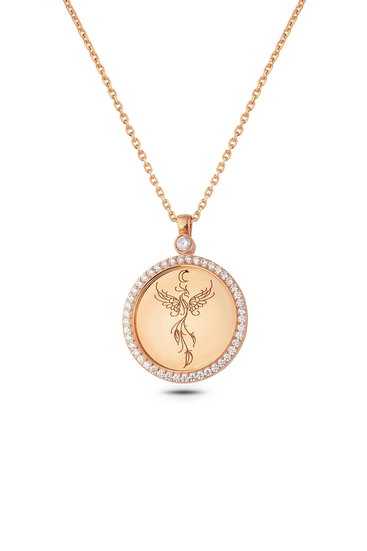 Rose Gold Plated Phoenix Medallion 925 Sterling Silver Pendant Necklace
